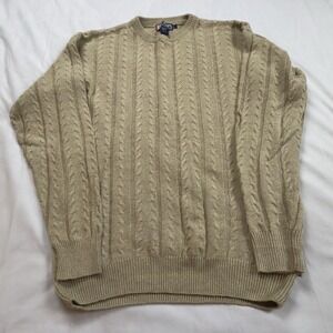 CHAPS Ralph Lauren Linen Blend Cable Knit Sweater Sz‎ L Beige Pullover Fisherman